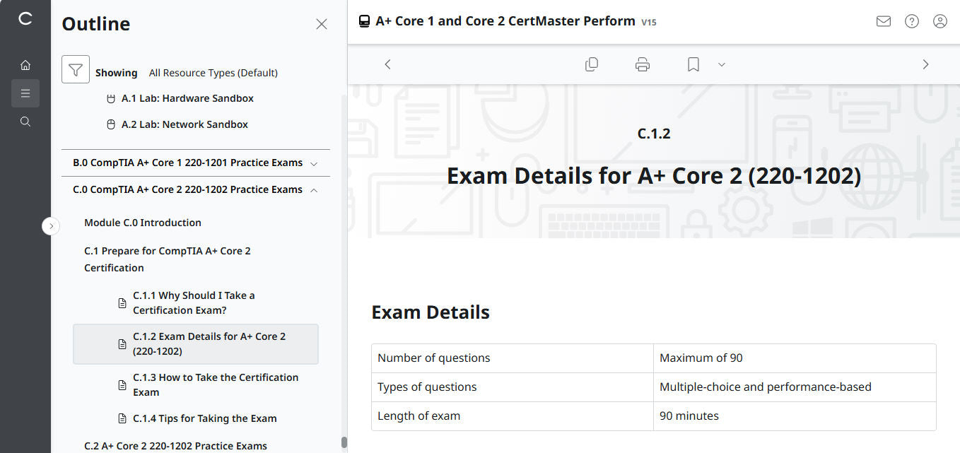 🛒CompTIA A+ Core 1 & Core 2 (V15) – CertMaster Perform (Truy Cập 4 Tháng, Tài Liệu Học Tập Chính Thức)